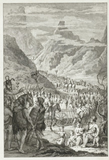 The Cimbri crossing the Alps, print, historical print, printmaker: Reinier Vinkeles (I),