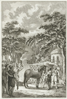 Funeral ceremony among the Batavians, print, historical print, Funeral ceremony among the Batavians