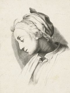 Girl's head with headscarf, print, Series number, 67, Portrait of a girl with a headscarf. Copy