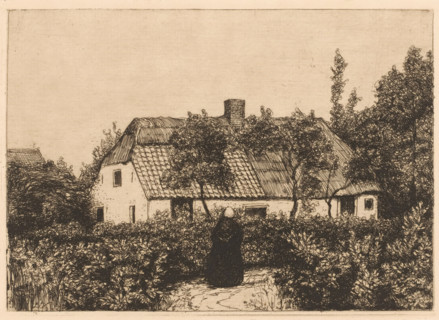House with trees and figure, print, printmaker: Laurent Verwey van Udenhout, Netherlands, 1894 -
