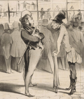 Robert Macaire and Bertrand in front of Aubert's shop window, Caricatures, Caricaturana, cartoon,