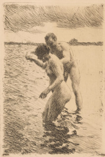 The Pilot, Pilot - Lots, print, A naked woman leads a man into the water., printmaker: Anders