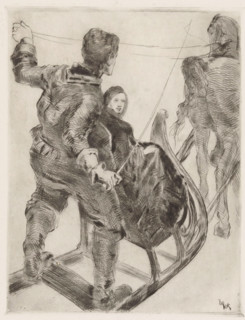 Sleigh ride (original title), Man and woman in a sleigh, print, A man and a woman in a sleigh being