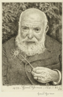 Self-portrait with a thistle, print, printmaker: Hans Thoma, Karlsruhe (possibly), 1919,