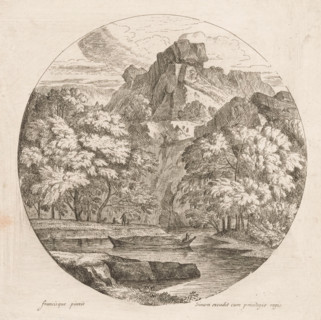 Arcadian mountain landscape with a boat on a river, Paysages de formeronde, print, printmaker: