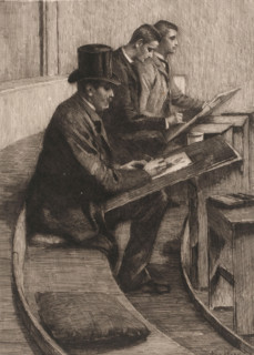 Drawing men, print, printmaker: Nicolaas van der Waay, 1865 - 1936, paper, chine collé, etching,