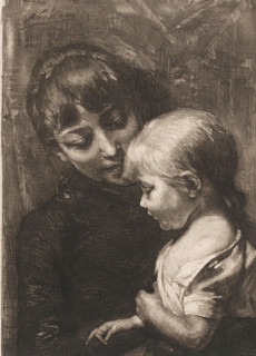 Woman with child, Bad mood, print, printmaker: Nicolaas van der Waay, 1865 - 1936, paper, chine