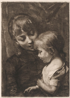 Woman with child, print, printmaker: Nicolaas van der Waay, 1865 - 1936, paper, chine collé,