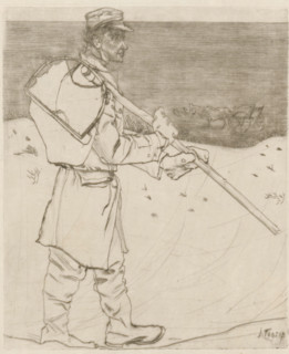 The shell fisherman (original title), Shell fisherman with net on the beach near Katwijk aan Zee,