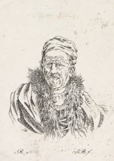 Portrait of a man after Rembrandt, print, The man is wearing a cap and a fur collar., printmaker: