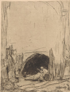 Bazaar in Constantinople, print, A seated man and woman in Oriental clothing. On the wall behind