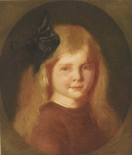 Portrait of an unknown girl, print, The girl is wearing a bow in her hair., printmaker: Heinrich M.