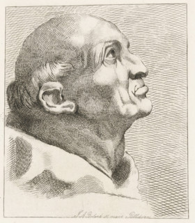 Head of an old man with tonsure, A Monk's Head (former title), print, signature: 'JA Boland 15