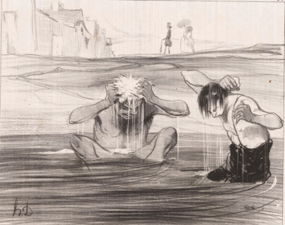 Two men bathe in a river, Attention, Gargouillet, Bathing men, Les baigneurs, cartoon, Series