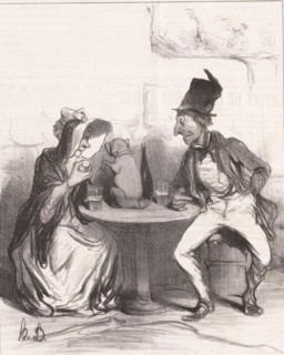 Qui aime Bertrand aime son chien, Man and woman with dog on the table, Proverbs and sayings,