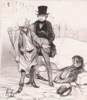 Ne laissez donc pas votre ami dans cet état lá!, Man with two ragged figures on a construction