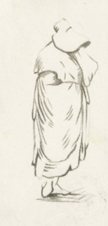 Standing woman, print, Standing woman holding a handkerchief to her face., printmaker: Cornelis