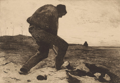 Pile driver, print, Digging man., printmaker: Willem Witsen (signed by artist), c. 1888, paper,