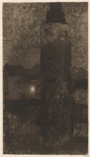 Montelbaan Tower at evening in Amsterdam, print, signature: 'Witsen', printmaker: Willem Witsen