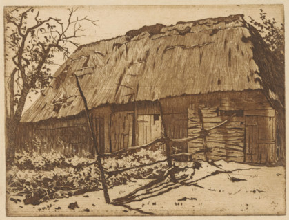 Barn with fence in Brabant, print, printmaker: Willem Witsen, 1892, paper, etching, aquatint,