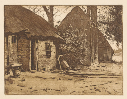 Farmhouse with barn in Brabant, print, inscription: '4th st., 1st proof', watermark, printmaker: