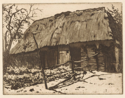 Barn with fence in Brabant, print, watermark, printmaker: Willem Witsen, 1892, paper, etching,