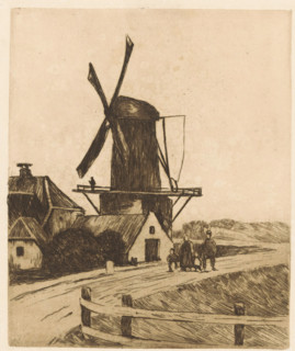 Hikers at a windmill near Wijk bij Duurstede, print, watermark, printmaker: Willem Witsen, Wijk bij