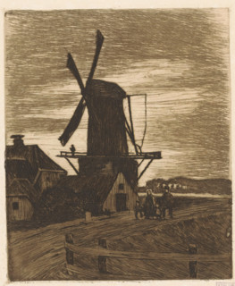 Hikers at a windmill near Wijk bij Duurstede, print, watermark, printmaker: Willem Witsen, Wijk bij