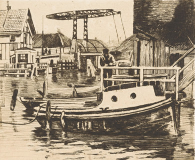 View of the drawbridge between the Kalkmarkt and the 's Gravenhekje in Amsterdam, print, Seen from