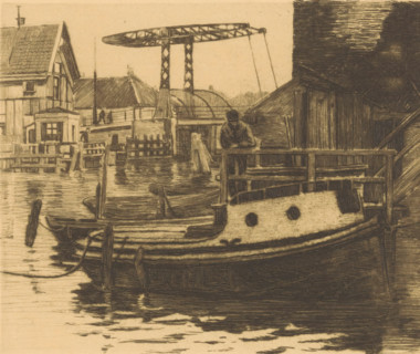View of the drawbridge between the Kalkmarkt and the 's Gravenhekje in Amsterdam, print, Seen from