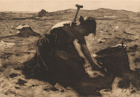 Kneeling potato harvester, print, signature: 'Witsen', watermark:, printmaker: Willem Witsen