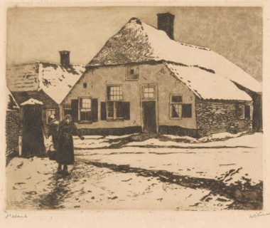 Snow-covered houses on a road in Ede, print, inscription: '1st state', signature: 'Witsen',