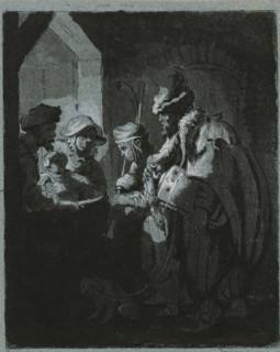 Street musicians, print, printmaker: Richard de Saint-Non, after design by Rembrandt van Rijn,