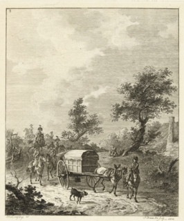 A group of soldiers on horseback, Six landscapes with soldier staff, print, Series number, 3, 6, A