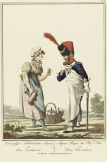 Royal Dutch Sapeur and a sweetseller, Sappeur with a sweetseller, Uniforms and traditional