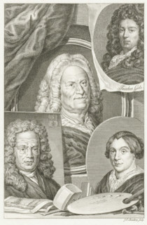 Four portraits of Dutch artists Hendrik Noteman, Jacob Gole, Maria Schalcken and Wigerus Vitringa,
