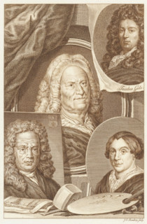 Four portraits of Dutch artists Hendrik Noteman, Jacob Gole, Maria Schalcken and Wigerus Vitringa,