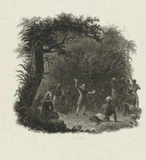 Edwin Bligh Reads from the Bible to Enslaved African Americans in a Forest in Mississippi, print,