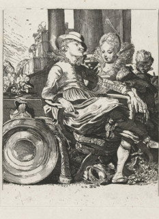 Lucella and Ascagnes as a love couple, The couple in love, print, printmaker: Johannes Arnoldus