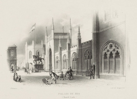 Palais du Roi (Noord Einde), View of the Gothic gallery of Kneuterdijk Palace, print, A soldier