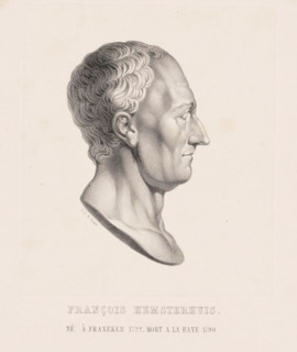 Portrait of François Hemsterhuis, print, The sitter is depicted in profile as an antique portrait
