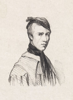 Self-portrait, print, printmaker: Adolphe Alexandre Dillens, 1841 - 1842, paper, wood engraving,