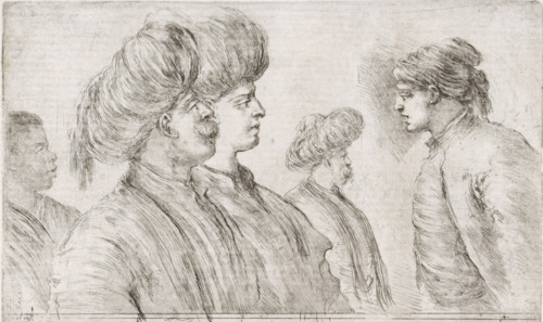 Four Turkish men with turbans and an African man in profile, Four Turkish men with turbans and a