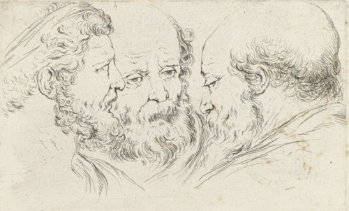 Three heads of philosophers, Collection of various pieces serving the art of portraiture, Drawing