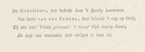 Verse in memory of Adolf Frederik van der Scheer, text sheet, Text sheet with a four-line verse on