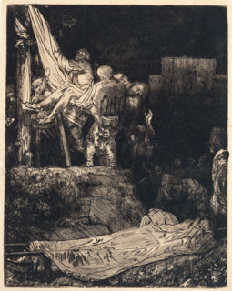 The Descent from the Cross by Torchlight, print, signature and date: 'Rembrandt. f 1654',