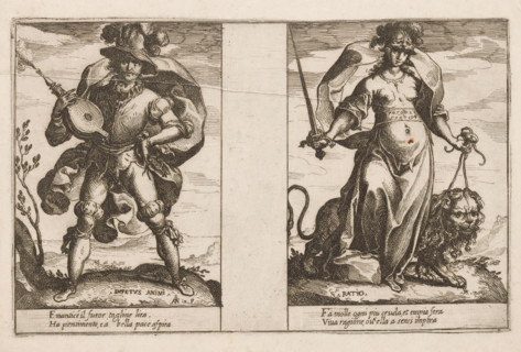 Impetuosity and Reason, Attributes of the Soul, print, Two representations of personifications.