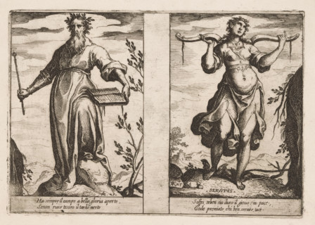 Merit and Servitude, Attributes of the Soul, print, Two representations of personifications. Left: