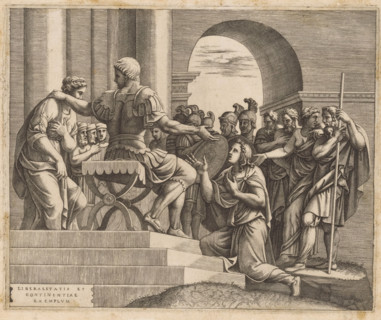 The Continence of Scipio, print, Scipio the Elder returns a captured virgin to her betrothed who