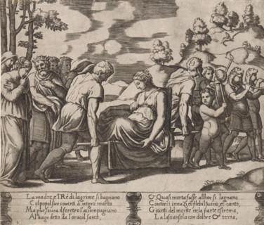 Psyche is carried to a mountain, Story of Amor and Psyche, print, Series number, 5, 32, On the